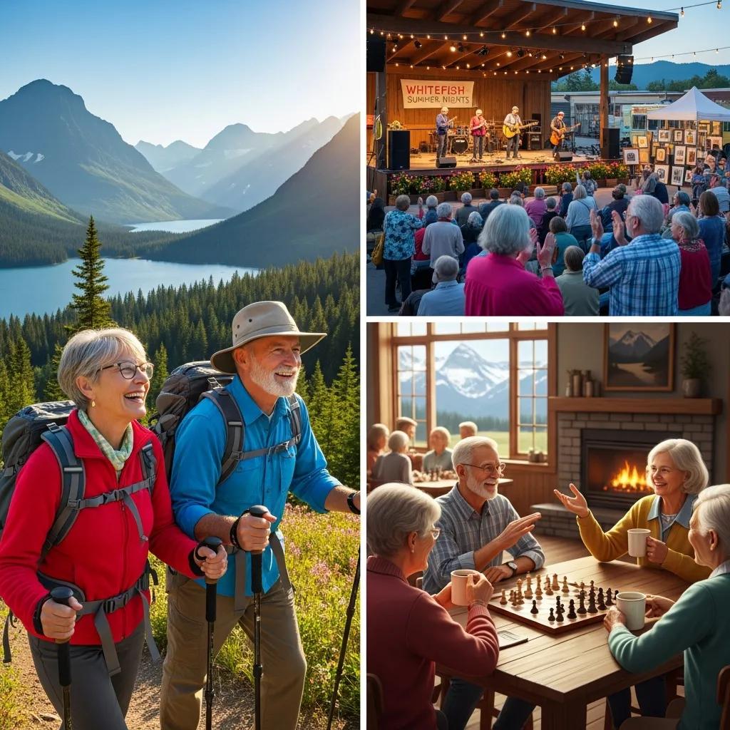 Active seniors enjoying outdoor activities and community events in Whitefish MT