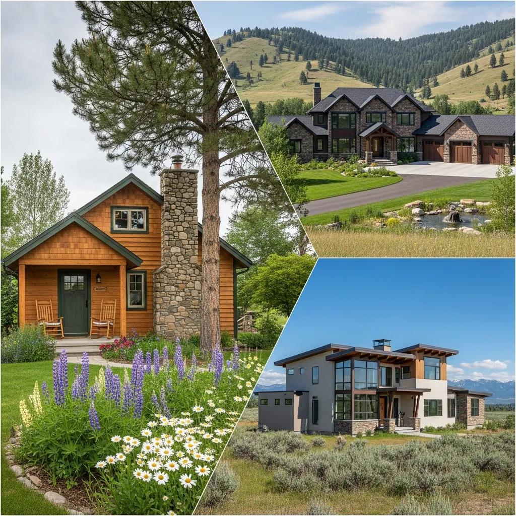Collage of various residential property types in Lolo, Montana, showcasing diversity in homes