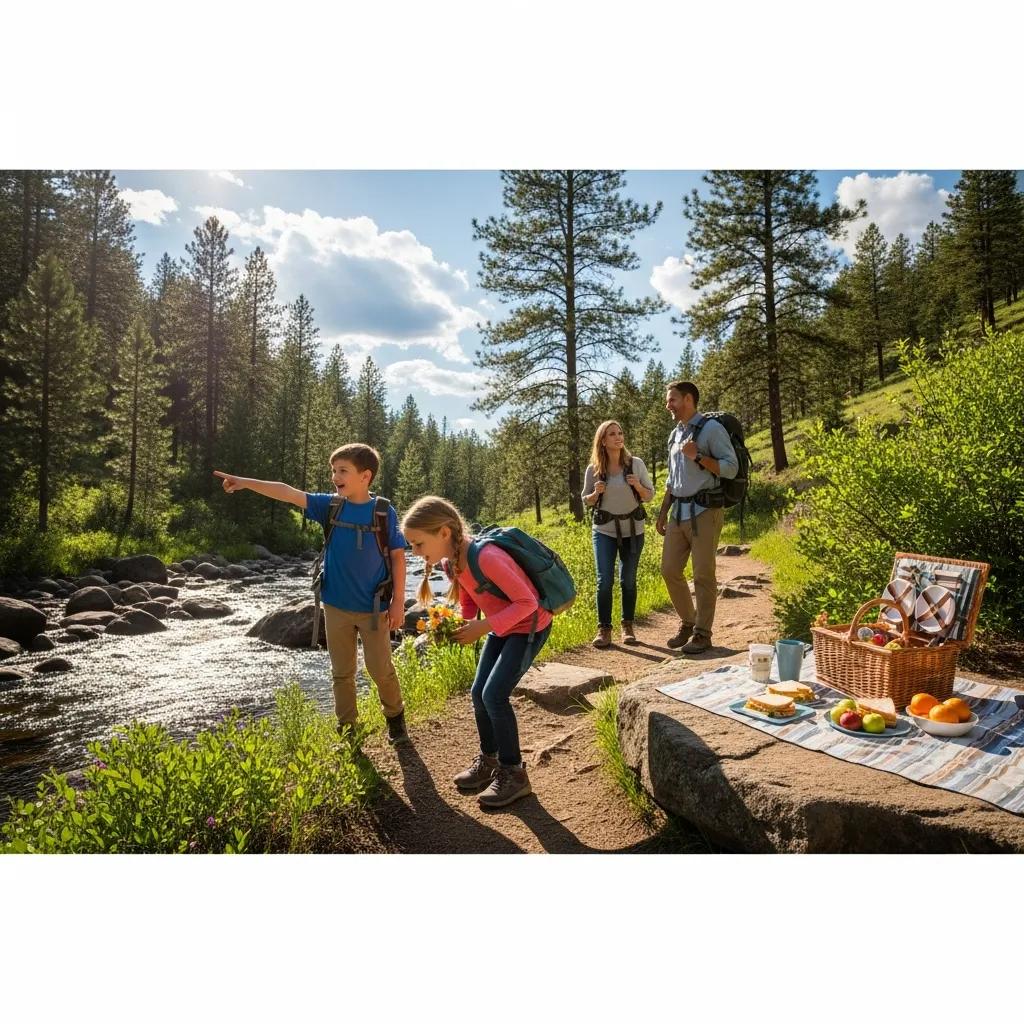 Family hiking on Belt Creek Trail, showcasing family-friendly outdoor activities in Belt Montana