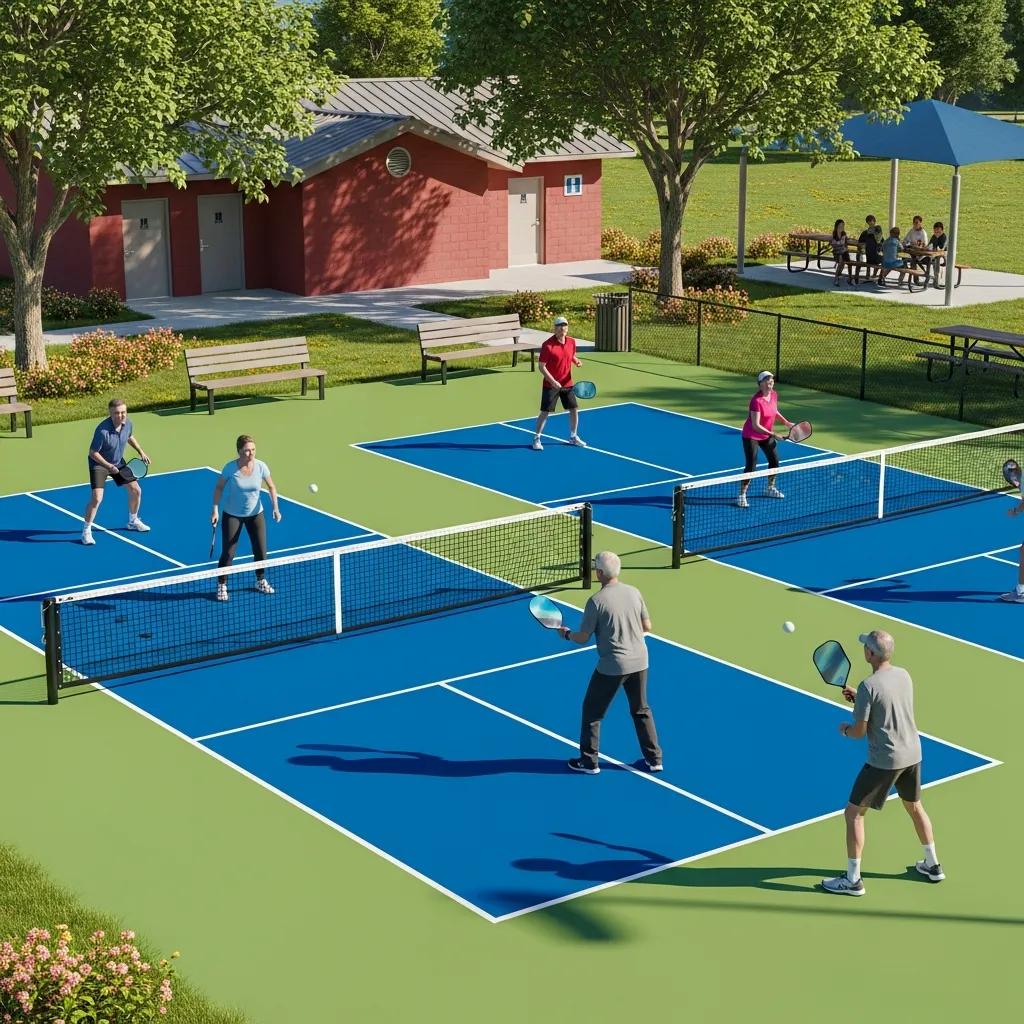 Florence Community Park pickleball courts featuring players and amenities
