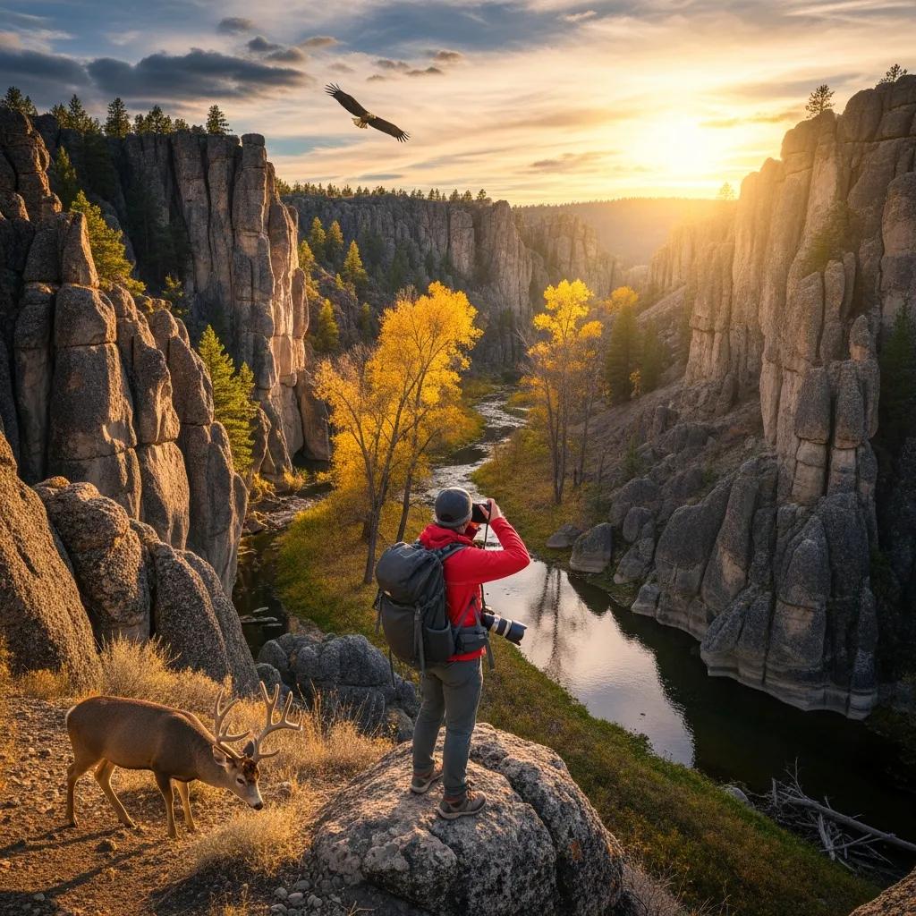 Hiker enjoying scenic views and wildlife at Sluice Boxes State Park in Belt Montana