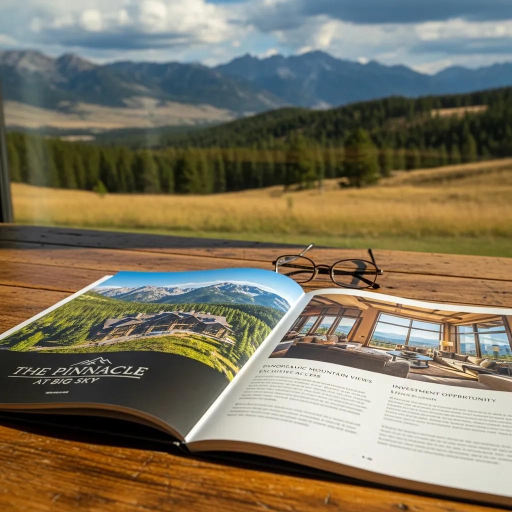 Luxury property listing brochure with Montana landscape in the background