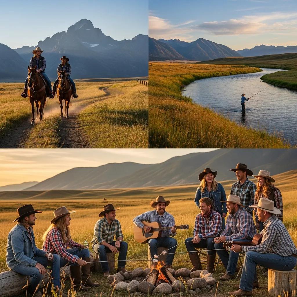 People enjoying outdoor activities on a Montana luxury ranch, showcasing lifestyle and recreation