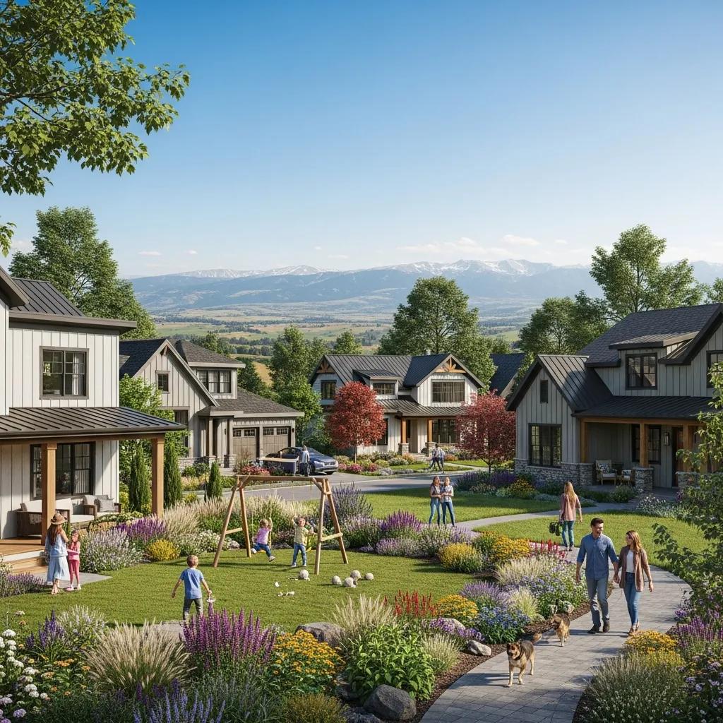 Vibrant Montana neighborhood with luxury homes, illustrating current market trends in real estate